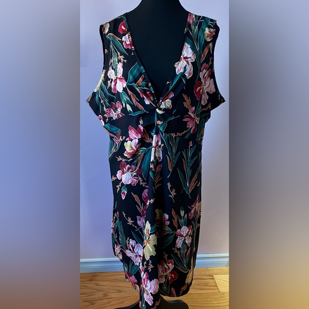 Black Floral Print Silky Dress Size 2XL